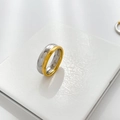 Dettaglio dell'anello in acciaio al titanio bicolore con finitura oro e argento - US 6 / Arco Bicolore a Doppio Strato