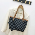 Women's black checkered tote bag with S-letter print and matching coin purse set - Black