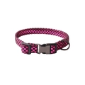 Pink and black checkered dog collar with durable laser shiny surface and metal D-ring - Rose Red