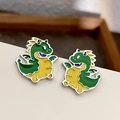 2408025 Green Dinosaur Earrings (S925 Silver Pin)