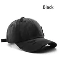 Retro washed black distressed baseball cap with ripped denim cotton for a vintage street style - Black