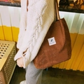 Brown corduroy tote bag with vintage strap, spacious casual shoulder bag for women - Brown