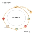 Golden heart bracelet featuring red, green, and white zircon stones on a fine link chain - 16+3cm / Gold Multicolor Heart Gemstone(NMSB-E157-1)
