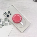 Support MagSafe rose pour iPhone blanc sur fond esthétique avec une carte d'illustration - Support Magnétique à Base Mate / Rouge