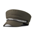 Classic olive green newsboy hat with silver chain detail on a white background - Army Green