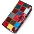 Damen Ledergeldbörse in Patchwork-Design mit Reißverschluss und vielen Kartenfächern - 3017 Öl-Wachs-Leder Quadratisches Patchwork