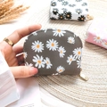 Floral daisy print mini coin purses in grey, white, and pink pebble leather with gold zippers - Gray