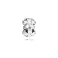 Silver bead charm with white enamel peach blossom flower patterns for bracelets - Style H8-02 / White Flower