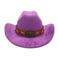 Cappello da cowboy viola con fascia in pelle marrone e ornamento metallico a toro - Viola