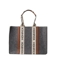 Große dunkelgraue Filz-Tote-Bag mit cremefarbenen Riemen und braunem Lederbesatz - Grau
