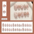 Nude Pink Katzenauge-Nagelset mit 3D-Blumenakzenten und eleganten Perlen - MY305 Eiskristall Lilie (Kleber-Stil)