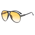 Vintage oval pilot sunglasses with black frame, yellow gradient lenses and gold T-accents - Black Frame Gradient Orange Lens