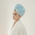Thick light blue coral fleece hair towel wrap with waffle pattern for quick drying - Light Blue