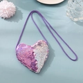 Mini heart-shaped sequin crossbody bag in purple and silver with adjustable strap - Laser Purple Silver