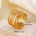 Detail of gold multi-layer crossover ring with 1.7cm adjustable size and 3.8g weight - Gold Line Wrap Multi-layer Style (ZN799)