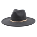 Close-up of charcoal grey wool fedora featuring a metallic rose gold belt and gold buckle - M (56-58cm) / Dark Gray