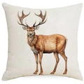 Detailed view of square cotton linen pillowcase with brown deer print on beige fabric - Realistic Reindeer / 45*45cm Single-sided Linen