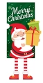 Weihnachtstürbanner mit Cartoon-Weihnachtsmann und Geschenken auf dunkelgrünem Grund - Grüner Weihnachtsmann-Stil