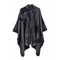 Detailed view of gray paisley pattern on a soft wool blend shawl hung on a hanger - One Size / Paisley-Black Grey