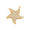 Gold plated brass starfish pendant with sparkling zircon stones on a white background - Gold White Zirconia