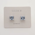 Square cut light blue zircon stud earrings made of S925 sterling silver for women - 925 Silver / Light Sea Blue