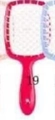 Pink hollow mesh hairbrush with number 19 on handle for fast drying and detangling - Red White
