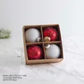 Lot de 4 boules de Noël mates bordeaux et argentées avec texture perlée, 8 cm - 8cm Boule de Rosée Rouge Blanc