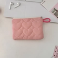 Pink heart quilted mini square pouch with a zip closure and soft braided lanyard - Heart Pink