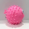 Gros plan détaillé d'un jouet à presser fugu rose avec des pointes en silicone - Poisson-globe Rose