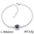 Zilveren roestvrijstalen hartarmband met zirkonia en een stevige karabijnsluiting - Staal - Zwarte Hart Armband