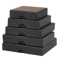 Vertical stack of five matte black paper gift boxes in various sizes for jewelry - Black Top and Bottom Box-9*9*1.6cm