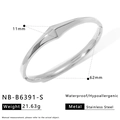 Detail view of 11mm wide silver geometric stainless steel bangle with product dimensions - 18K Gold / Silver (NB-B6391-S)