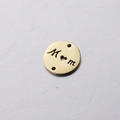 Gold stainless steel round charm with hollow MOM lettering and heart for DIY jewelry - 18K Gold