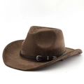 Cappello da cowboy in pelle scamosciata marrone scuro con cintura e fibbia in metallo - caffè