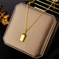 Luxury 18K rose gold titanium necklace with a gold rectangular pendant in a gift box - Wealth Gold Brick Style (839) / Gold