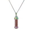 Detail of rainbow stainless steel perfume bottle pendant filled with red crystal gravel - Red Jasper Chips