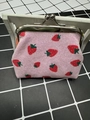 Pink sequin coin purse with strawberry print and metal kiss-lock closure for daily use - Pink