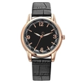 Elegant rose gold watch with black leather strap and minimalist numeric dial - Black
