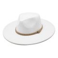 Dettaglio cappello fedora bianco in lana con fascia intrecciata marrone e nodo moda - M (56-58cm) / Bianco