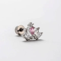 Clou d'oreille en acier titane argenté avec zircon rose et blanc en forme de couronne - Style de Couronne (A32-5#)