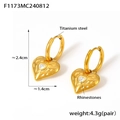 Golden titanium steel heart earrings with hammered texture and rhinestone accents - Gold Earrings