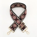 Close-up of ethnic jacquard wide strap with geometric patterns and gold metal hooks - Gold Clasp / Black Beige Wine Red Floral