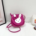 Cute magenta rabbit crossbody bag for girls with cartoon bunny patch and bow detail - Rose Red