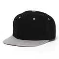 Vue latérale d'une casquette snapback bicolore en sergé noir avec visière grise - Noir & Gris