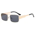 Lunettes de soleil carrées rétro à monture dorée avec verres foncés et embouts noirs - Monture Dorée Verres Gris