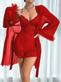 Ensemble de lingerie avec chemise de nuit rouge transparente et nuisette assortie - S / Rouge