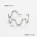 Polished wavy titanium steel open bangle bracelet in silver with 5.82cm inner diameter - Silver Wave (NMSB-F311-2)