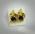 Square 18k gold plated stainless steel hoop earrings with black resin inlay - Molten Irregular / Black