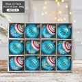 Set di 12 palline di Natale azzurre con fiocchi di neve bianchi e strisce glitterate in scatola - Stampa Fiocco/Stile Strisce Spirali / 6CM Set Blu/12 pezzi
