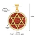 Copper micro-pave pendant with natural golden sand stone measuring 25mm by 18mm - Gold Golden Sand Hexagram